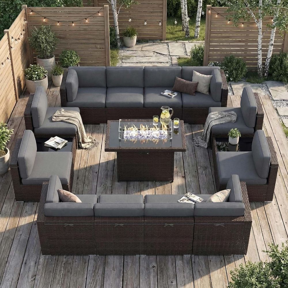 Outdoor Furniture With Fire Pit Table - 15피스 야외 파티오 가구 세트(44개 가스