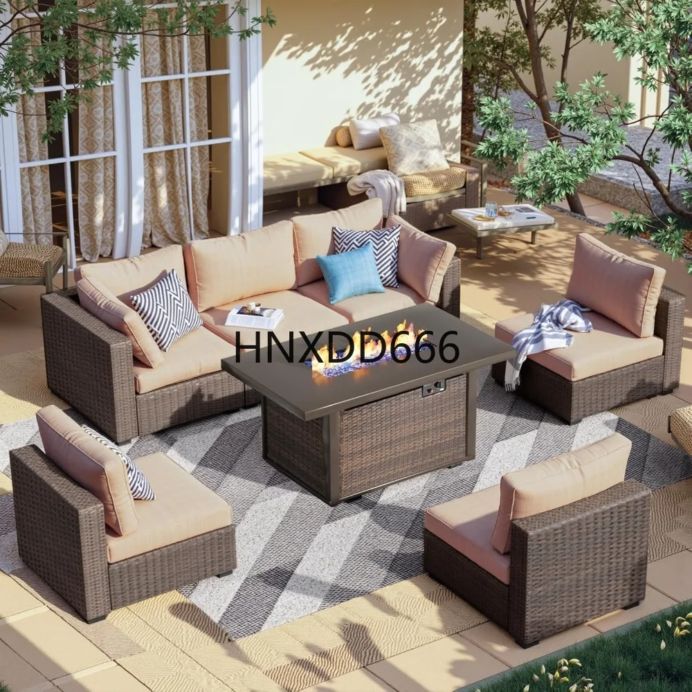 Outdoor Furniture With Fire Pit Table - 7피스 파티오 가구 세트 (화덕 테이블