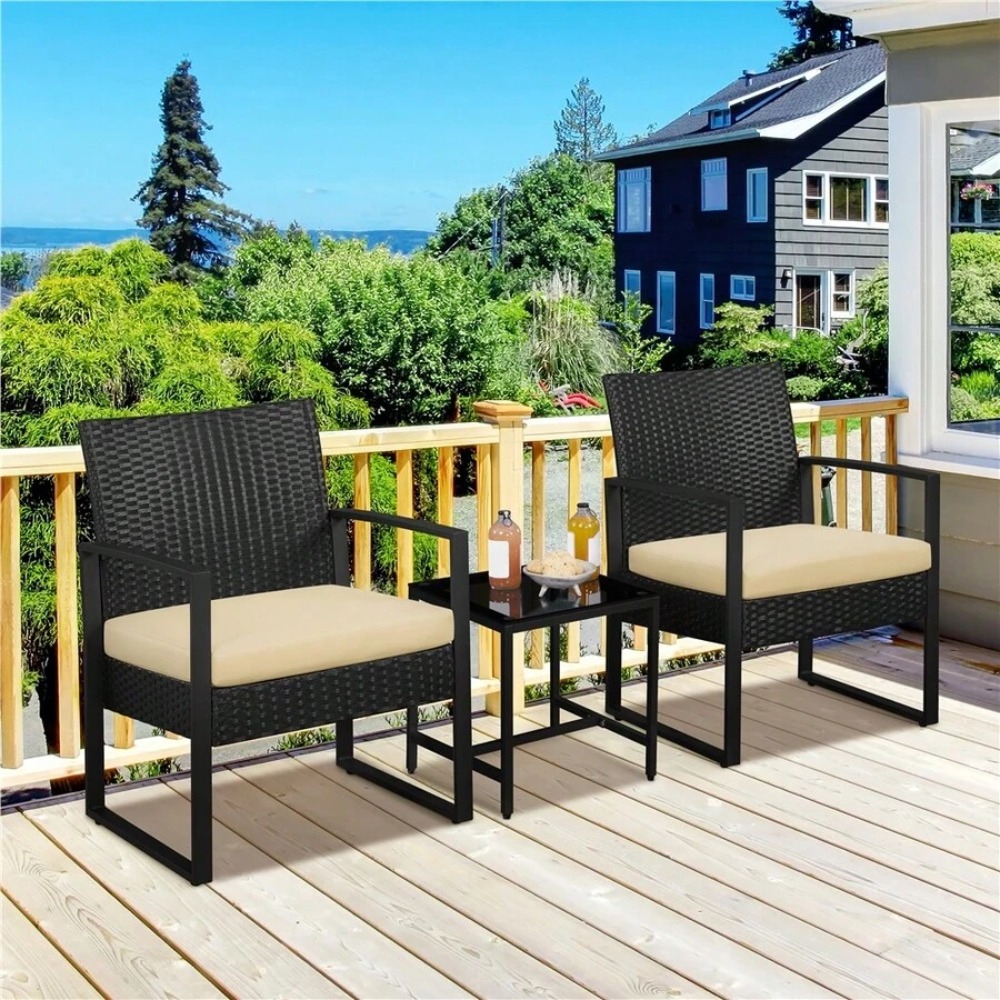Outdoor Furniture Table And Chairs - 3피스 야외용 위커 가구 세트 (라탄