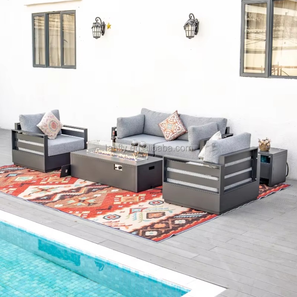 Outdoor Furniture With Fire Pit Table - 빌라 호텔 야외 가구 세트 모던