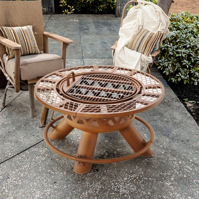 Outdoor Furniture With Fire Pit Table - 2026년형 모던 야외용 스틸 숯불 겸용