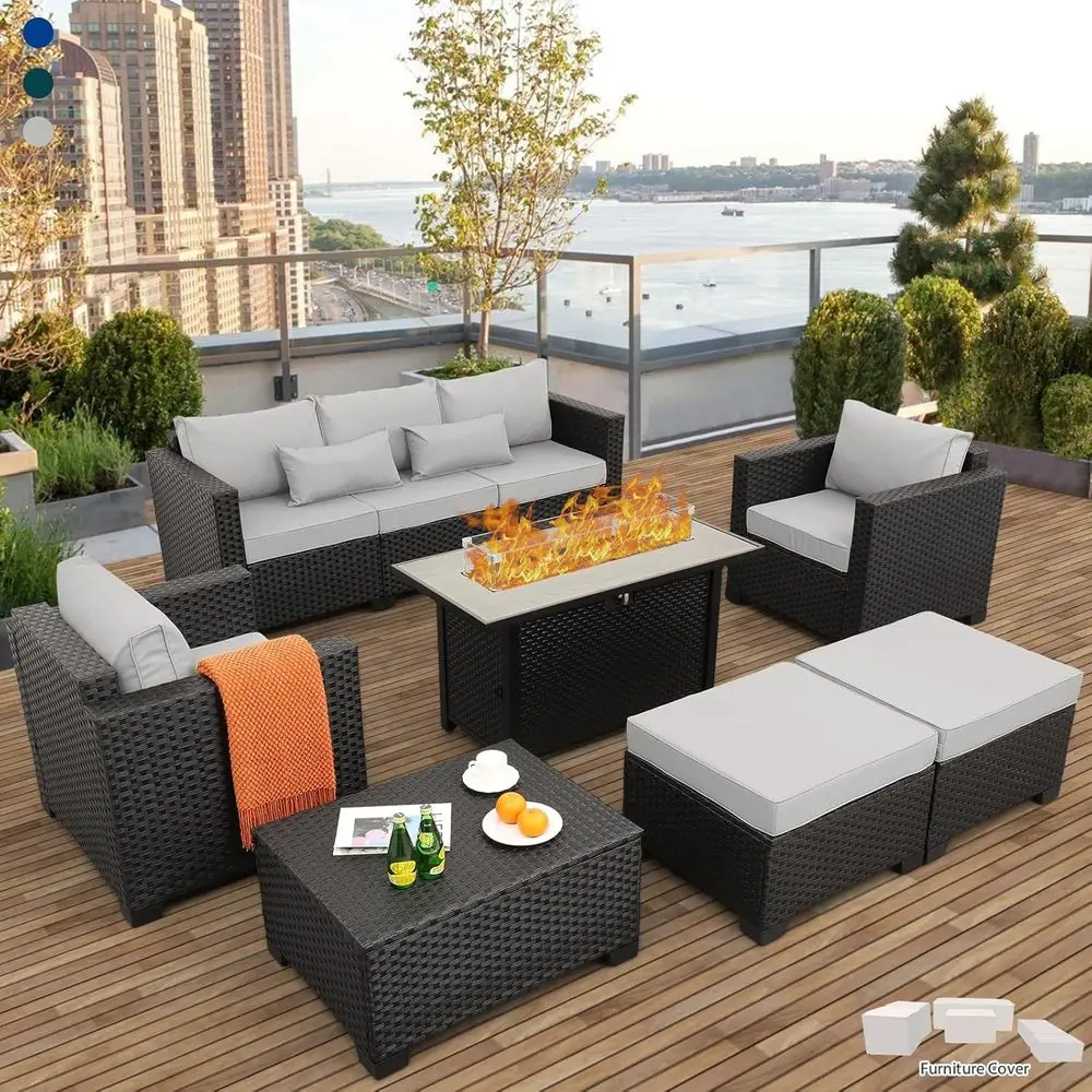 Outdoor Furniture With Fire Pit Table - 45개의 야외 파티오 가구 세트(7개 구성),