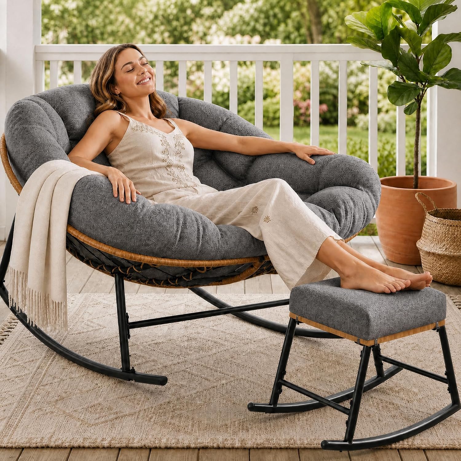 Outdoor Furniture No Cushions - 오버사이즈 파파산 흔들의자 & 오토만 실내외용