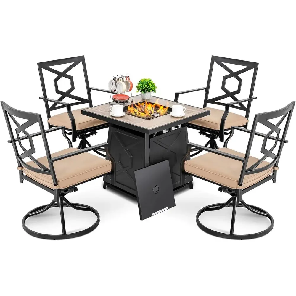 Outdoor Furniture With Fire Pit Table - 5피스 야외 파티오 가구 세트(화덕 테이블,