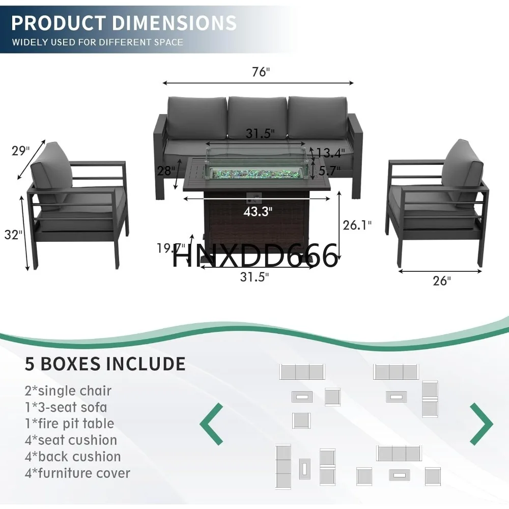 파티오 가구 세트 (화덕 테이블 포함), 6피스 알루미 - Outdoor Furniture With Fire Pit Table 리뷰 및 가격