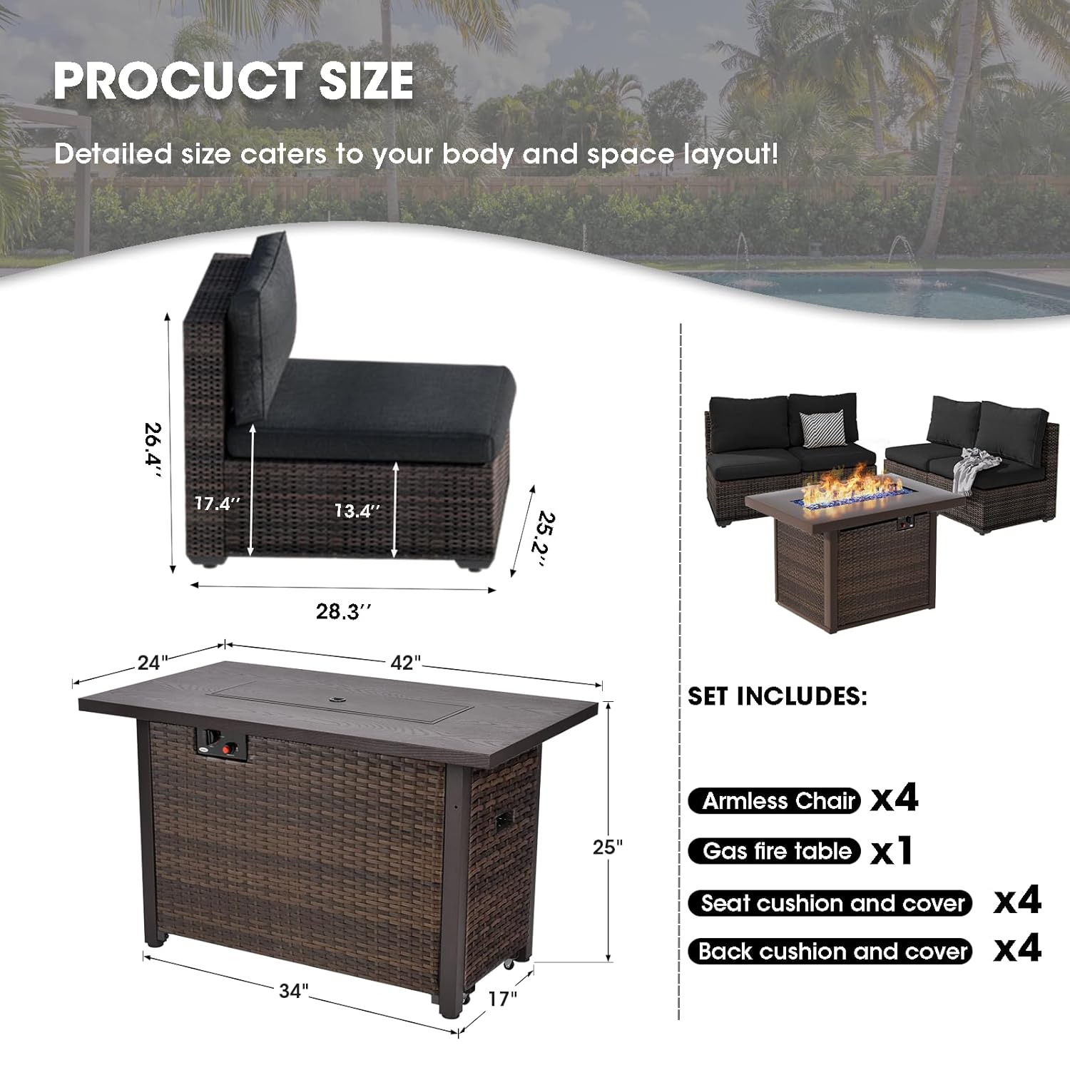 야외용 섹셔널 가구, 5피스 파티오 가구 세트(42인치 - Outdoor Furniture With Fire Pit Table 리뷰 및 가격