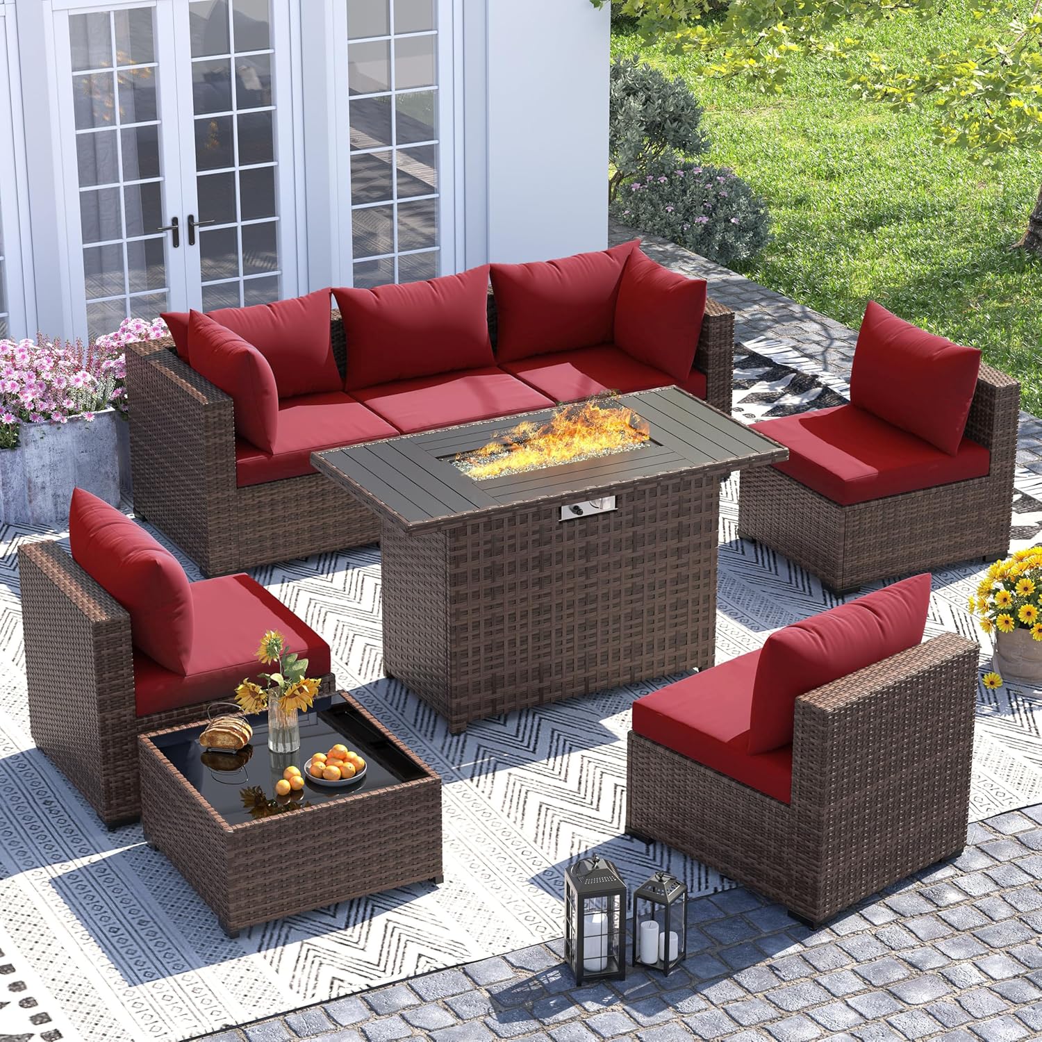 8피스 전천후 위커 섹셔널 소파 & 화덕 테이블 세트, - Outdoor Furniture With Fire Pit Table 리뷰 및 가격