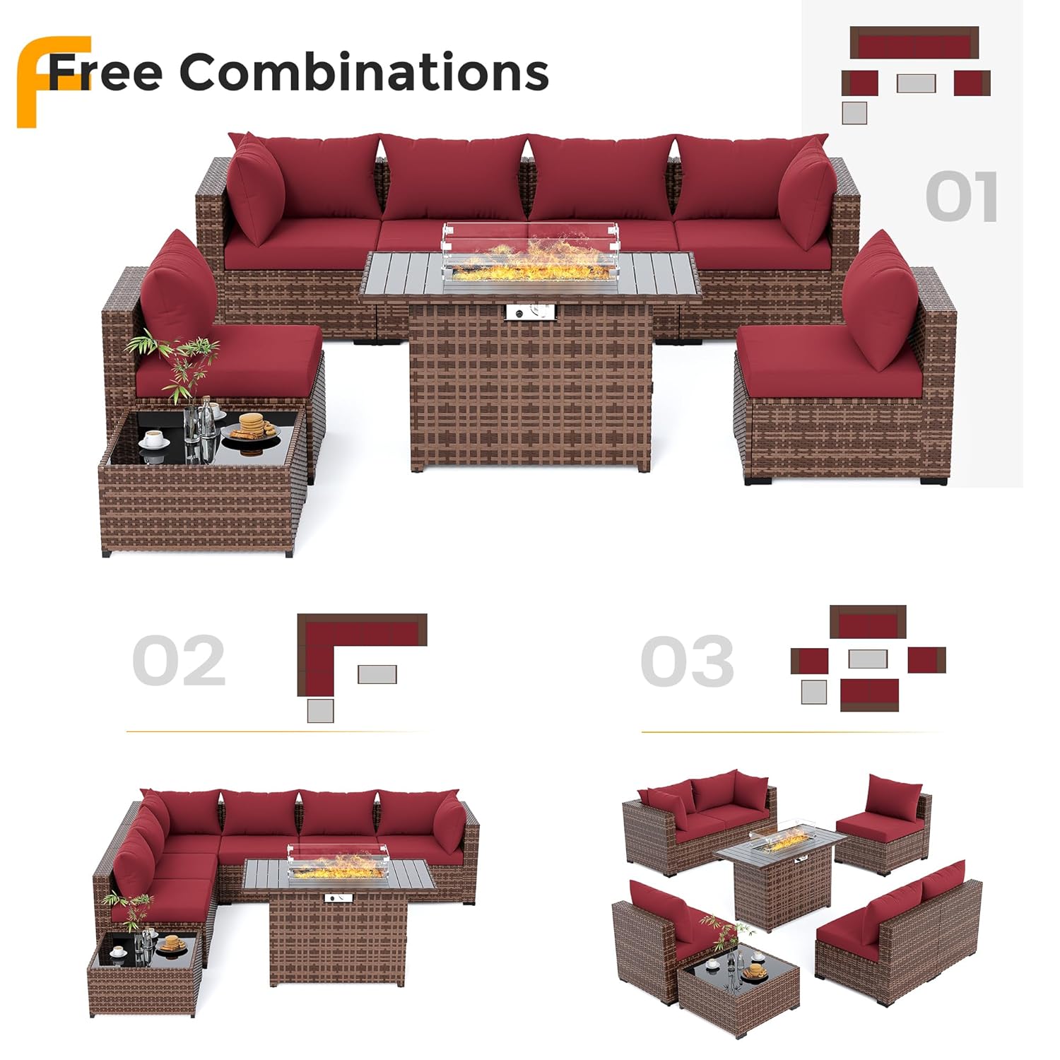 8피스 전천후 위커 섹셔널 소파 & 화덕 테이블 세트, - Outdoor Furniture With Fire Pit Table 리뷰 및 가격