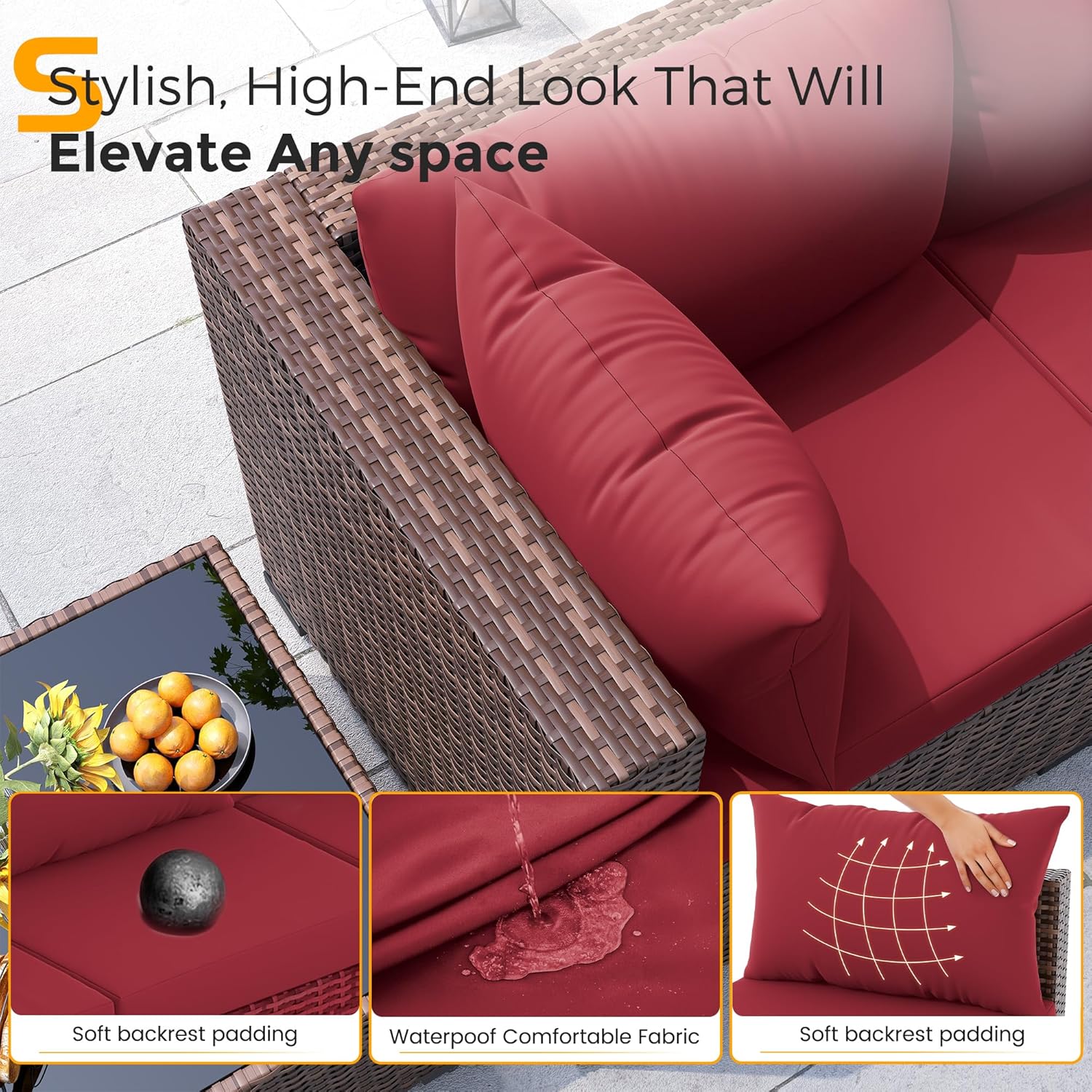 8피스 전천후 위커 섹셔널 소파 & 화덕 테이블 세트, - Outdoor Furniture With Fire Pit Table 리뷰 및 가격