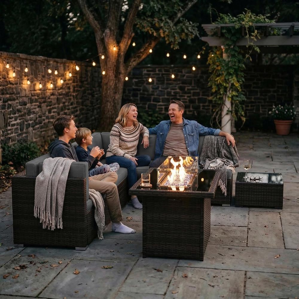 15피스 야외 파티오 가구 세트(44개 가스 화덕, 갈 - Outdoor Furniture With Fire Pit Table 리뷰 및 가격