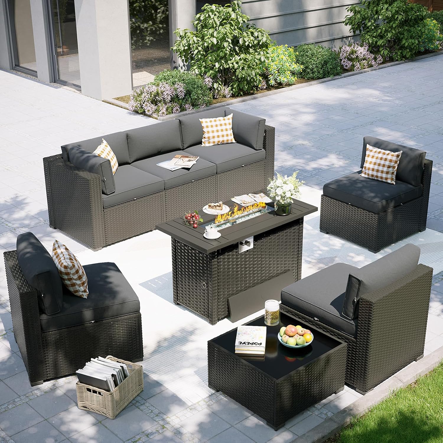 파티오 가구 세트(화덕 테이블 포함), 8피스 야외 섹 - Outdoor Furniture With Fire Pit Table 리뷰 및 가격
