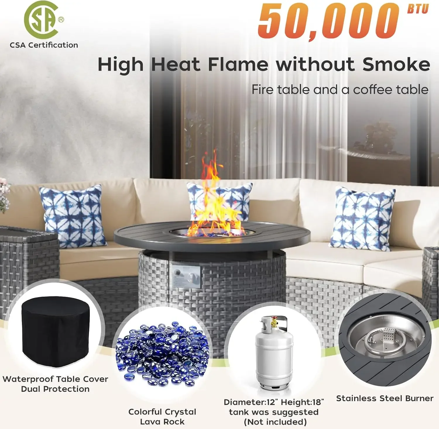 32인치 화덕 테이블, 11피스 반달형 곡선 야외 섹셔 - Outdoor Furniture With Fire Pit Table 리뷰 및 가격