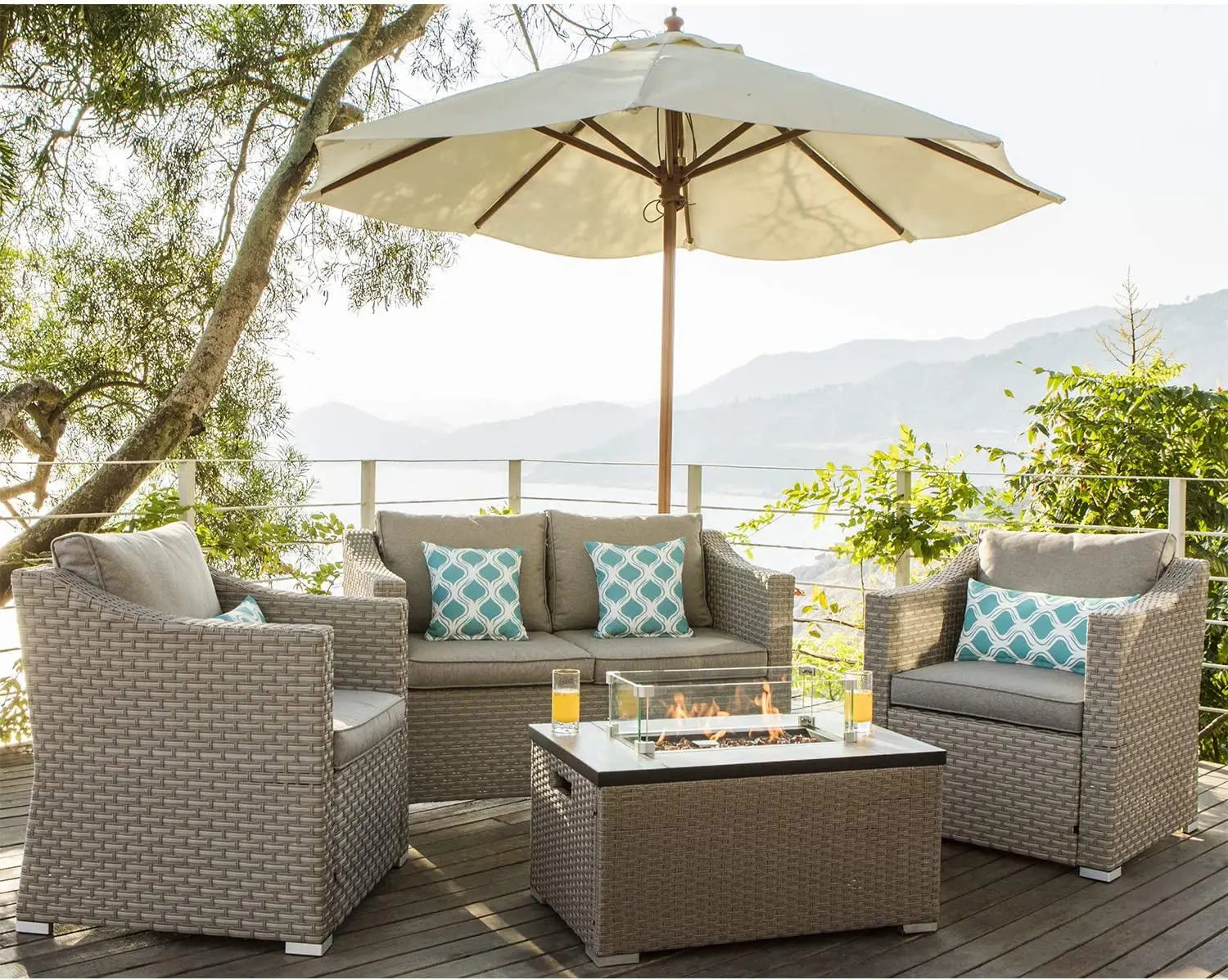 야외 가구 5피스 위커 섹셔널 소파 가스 화덕 파티오  - Outdoor Furniture With Fire Pit Table 리뷰 및 가격