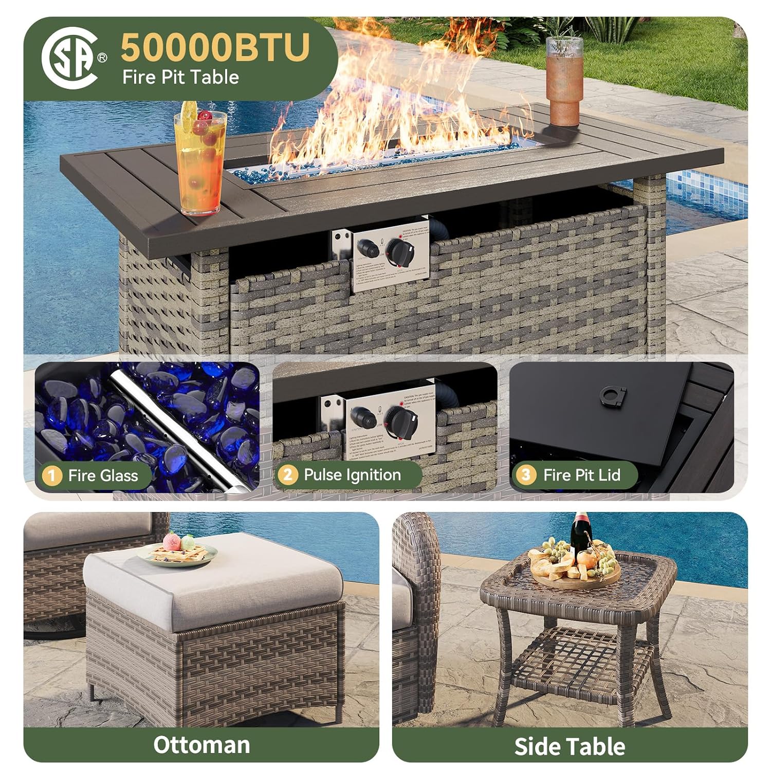 7피스 위커 파티오 세트(44인치 화덕 테이블, 하이백 - Outdoor Furniture With Fire Pit Table 리뷰 및 가격