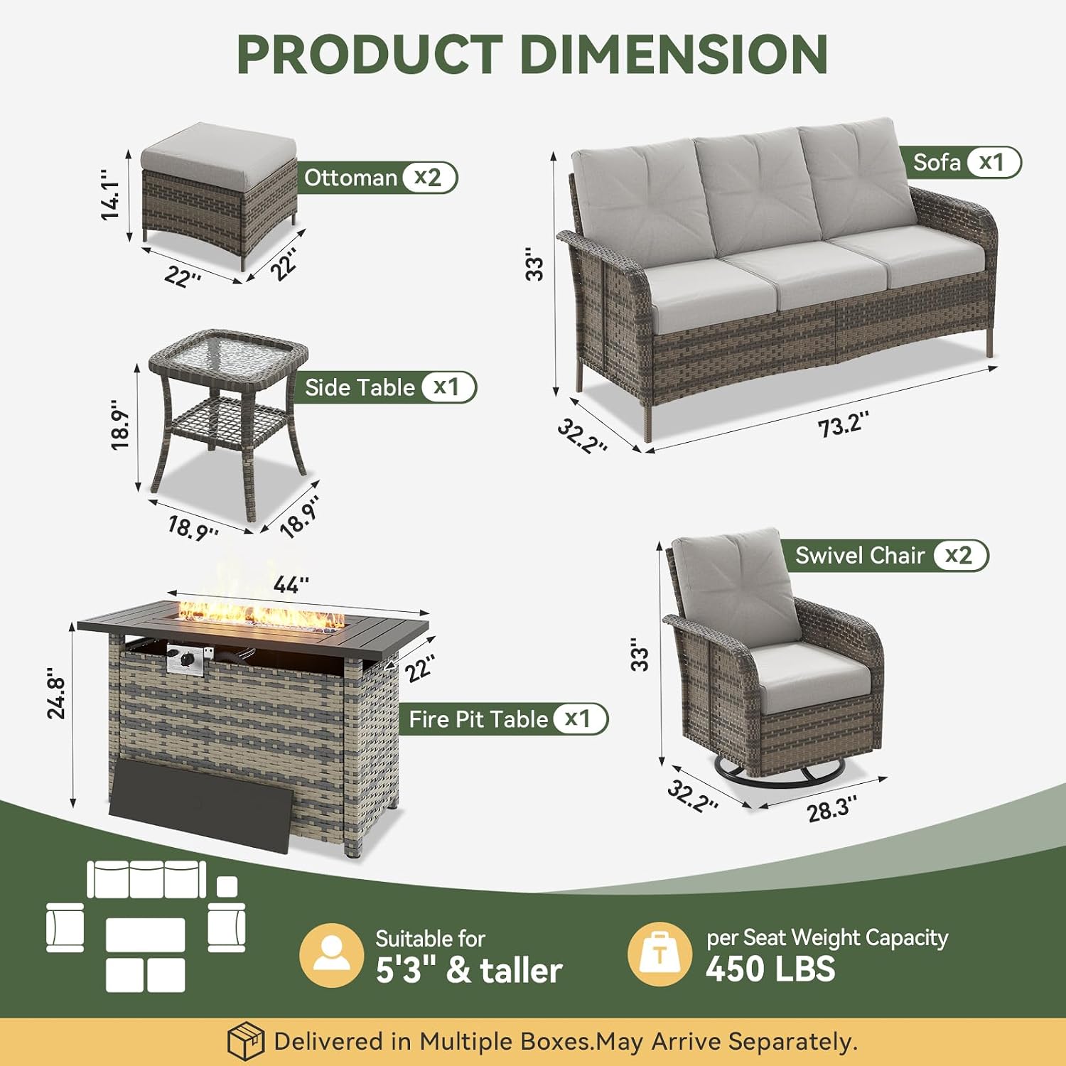 7피스 위커 파티오 세트(44인치 화덕 테이블, 하이백 - Outdoor Furniture With Fire Pit Table 리뷰 및 가격