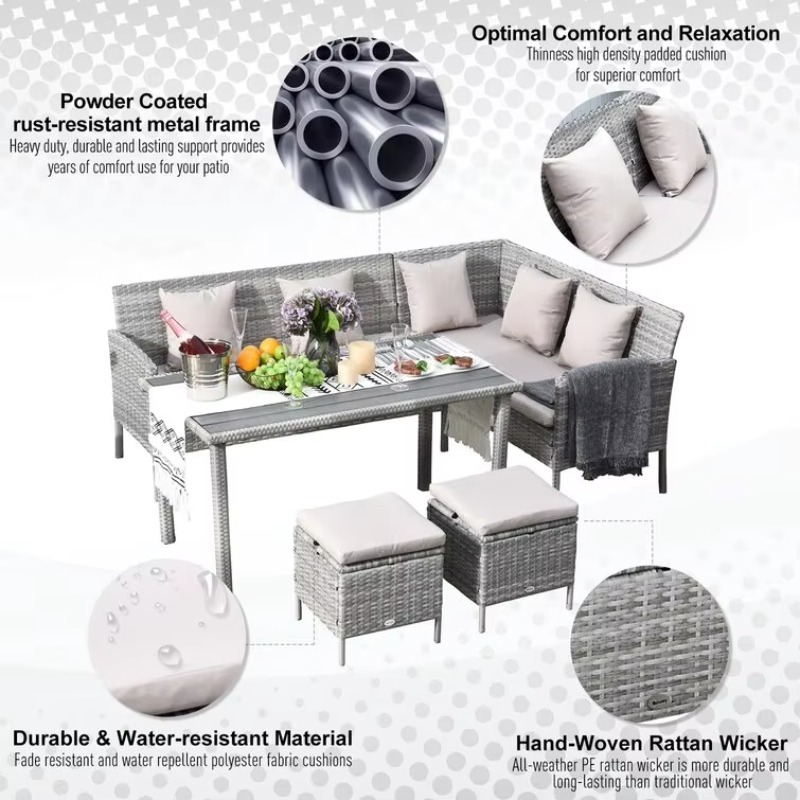모든 날씨에 적합한 야외 파티오 PE 라탄 위커 코너  - Outdoor Furniture No Cushions 리뷰 및 가격