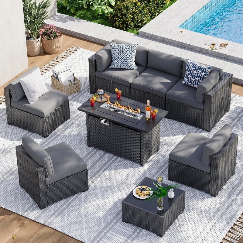 아오쉰 8피스 파티오 가구 세트 (44인치 화덕 테이블 - Outdoor Furniture With Fire Pit Table 리뷰 및 가격