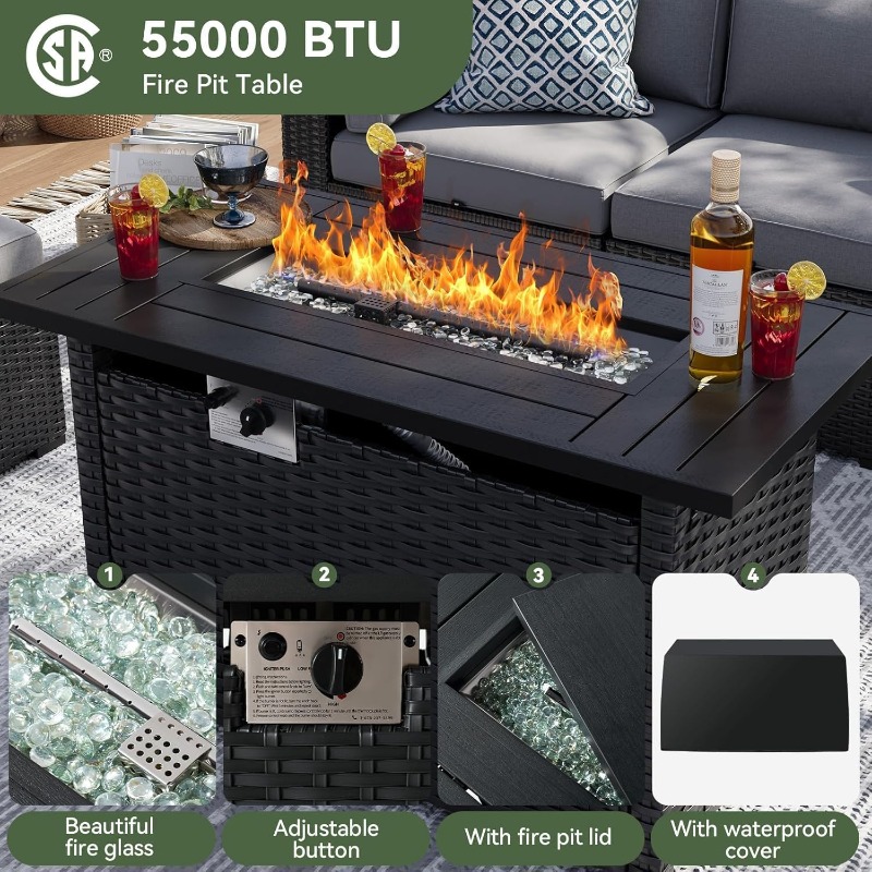 아오쉰 8피스 파티오 가구 세트 (44인치 화덕 테이블 - Outdoor Furniture With Fire Pit Table 리뷰 및 가격