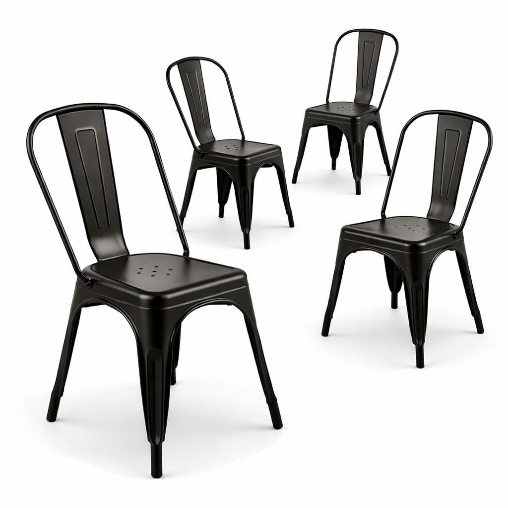 매트 블랙 메탈 식탁 의자 4개 세트, 등받이 포함,  - Outdoor Furniture For Cafe 리뷰 및 가격